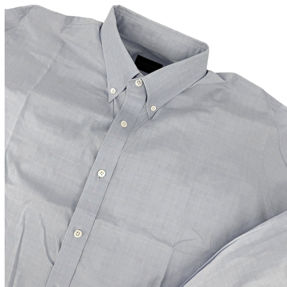 New & Lingwood Shirt 3XL  Mens Light‎ Blue Plaid Button Down Collar Long Sleever